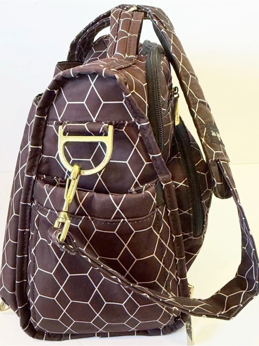 JuJuBe BFF Baby Diaper Bag Brown Geometric Design Tote Changing Mat Travel